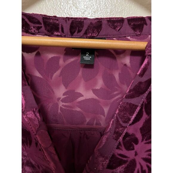 Torrid Burnout Velvet Floral Long Sleeve Blouse Magenta Boho Sz 2 Stunning - Picture 7 of 11